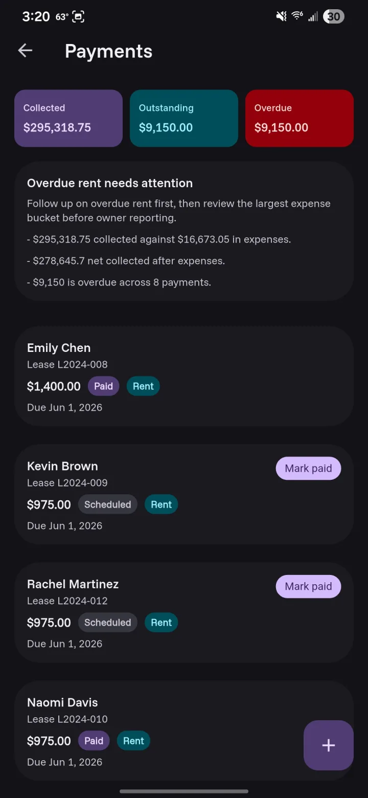 Money, reconciled in your pocket. — Rental Command on mobile